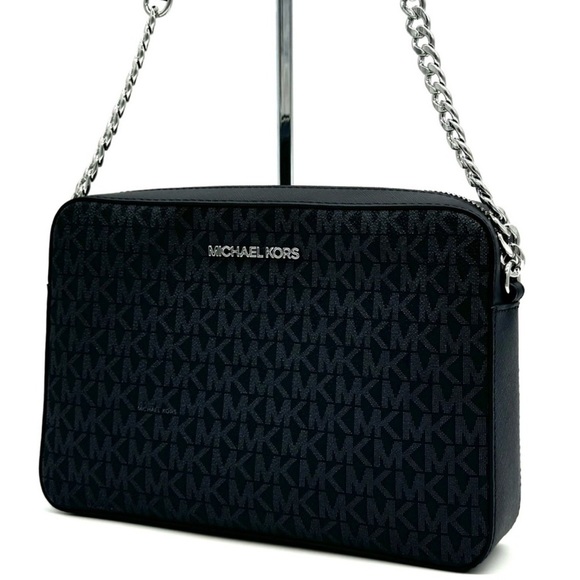 Michael Kors Large Jet Set Item EW Crossbody Bag Black Signature - Picture 1 of 9